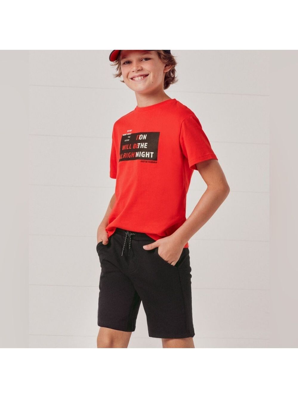 Size 14 Boys Mayoral Bright Red and Black Kids Tee Set